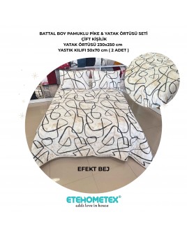 ETEHOMETEX Battal Boy Pamuklu Kapitoneli Yatak Örtüsü Seti EFEKT BEJ 8696474232095